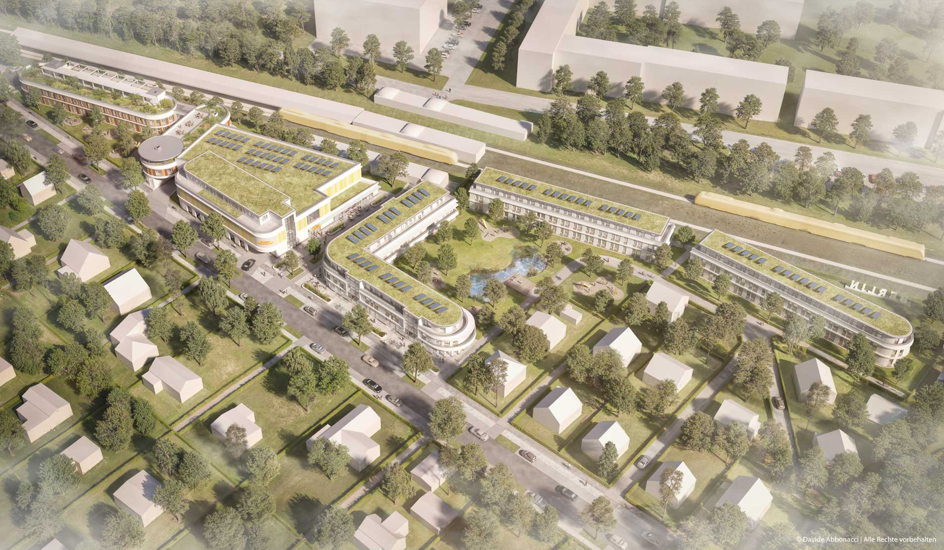 Netto-Markt, Kita, Service und Wohnen - Grünbergallee, Berlin | Weiß & Faust Architekten | 2022 Projektvisualisierung&nbsp;