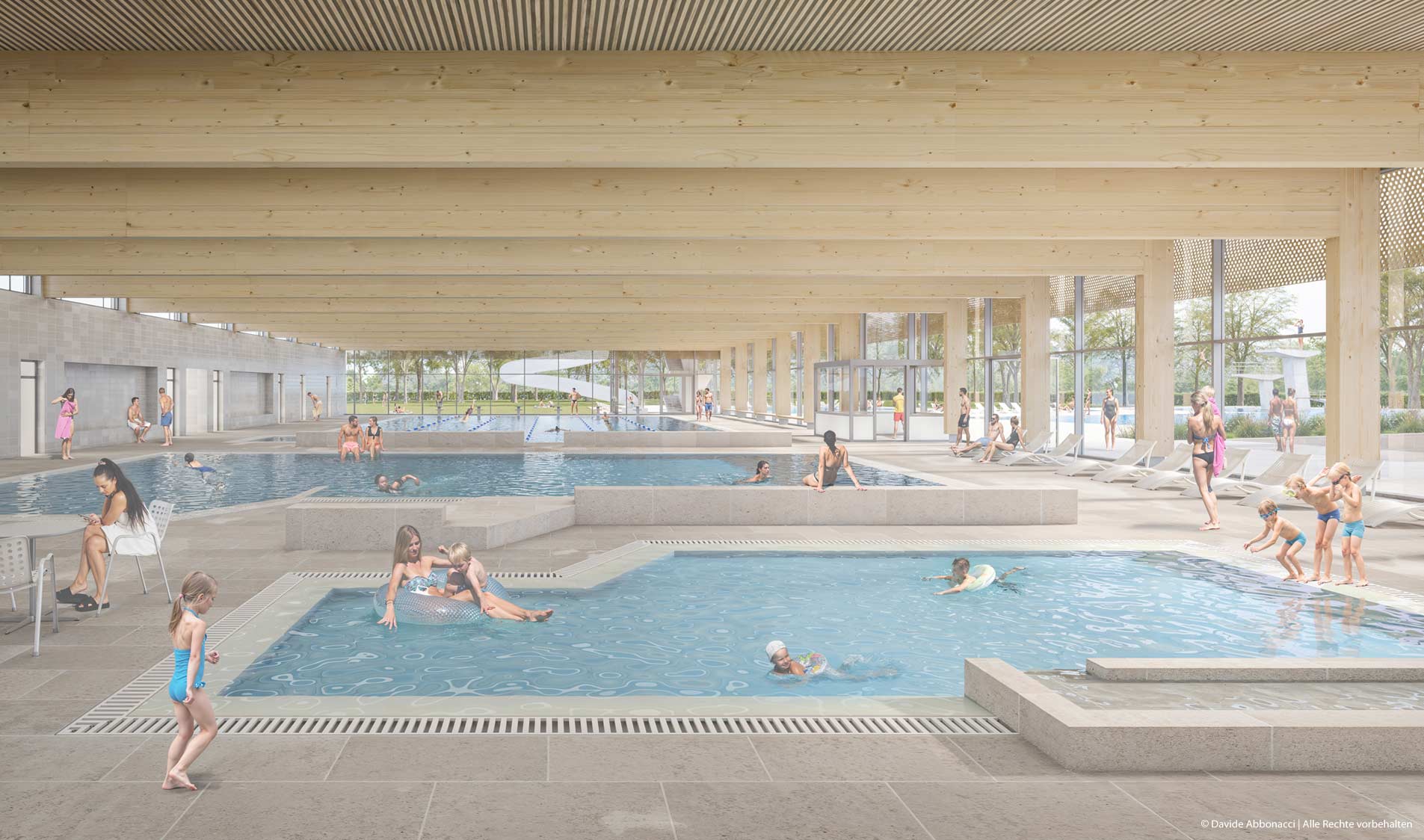 Neubau Kombibad Kehl | AHM Arnke Häntsch Mattmüller Architekten | 2024 Wettbewerbsvisualisierung | 1. Preis &nbsp;