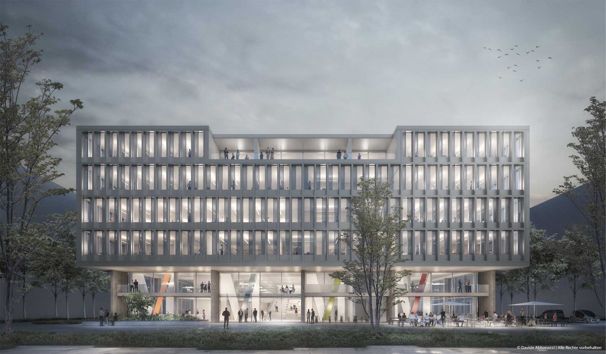 Airport Academy in der AirSite West am Flughafen München | gmp Architekten von Gerkan, Marg und Partner | 2018 Wettbewerbsvisualisierung | Finalist &nbsp;