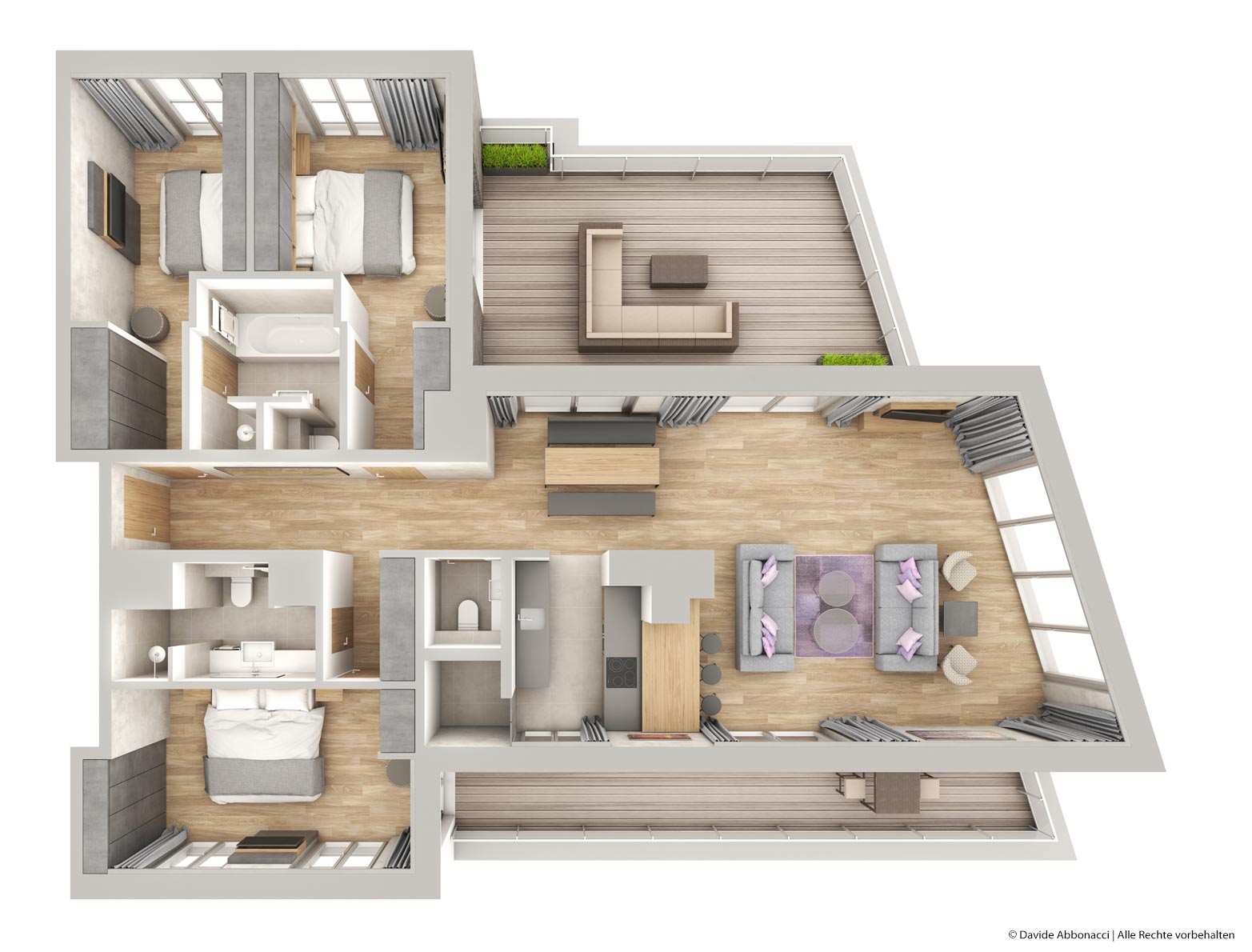 Downtown Apartments, Invalidenstraße 129, Berlin | hkt Architekten - PRIMUS Immobilien AG | 2019 3D-Grundriss für Immobilienvermietung&nbsp;