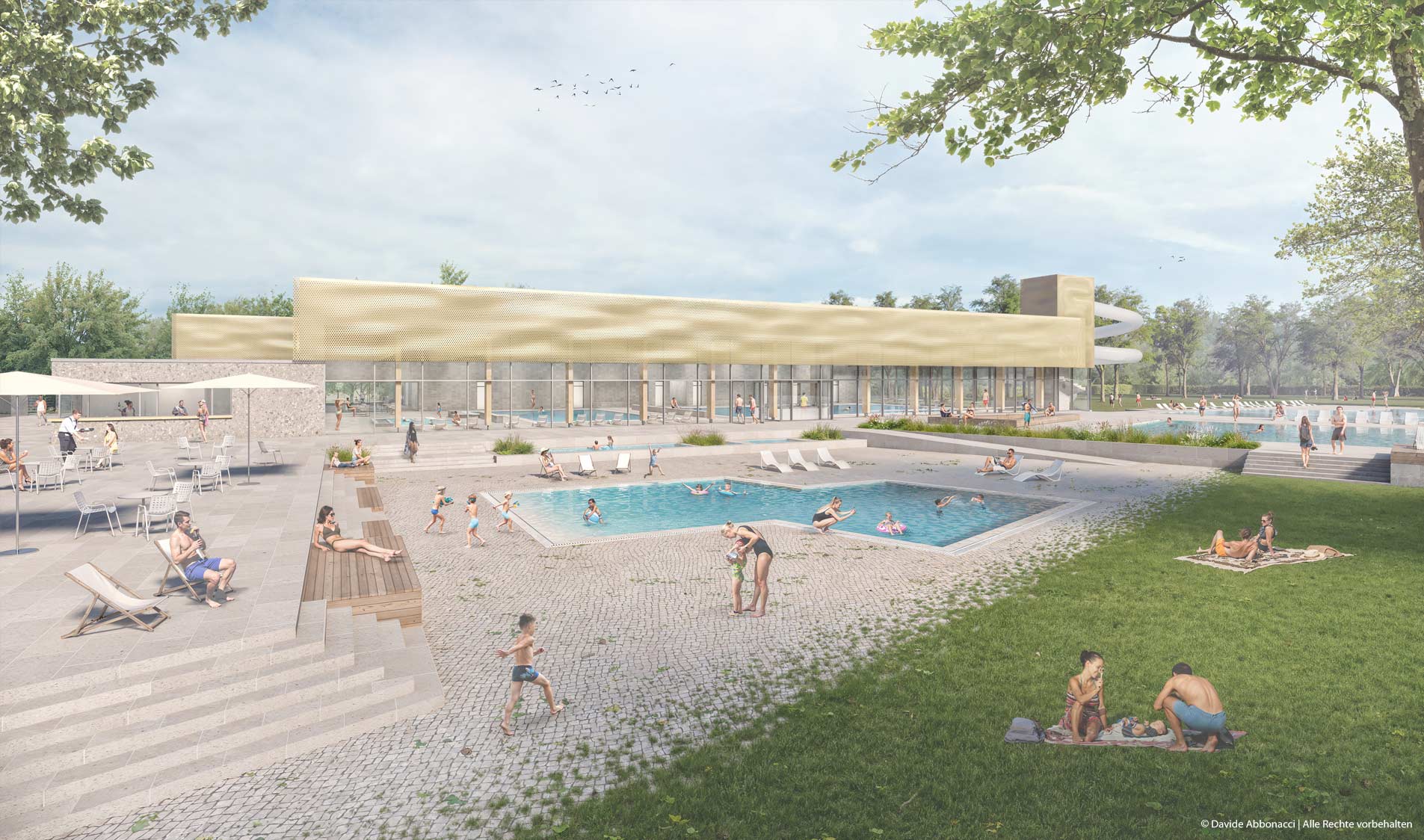 NeubaNeubau Kombibad Kehl | AHM Arnke Häntsch Mattmüller Architekten | 2024 Wettbewerbsvisualisierung | 1. Preis &nbsp;