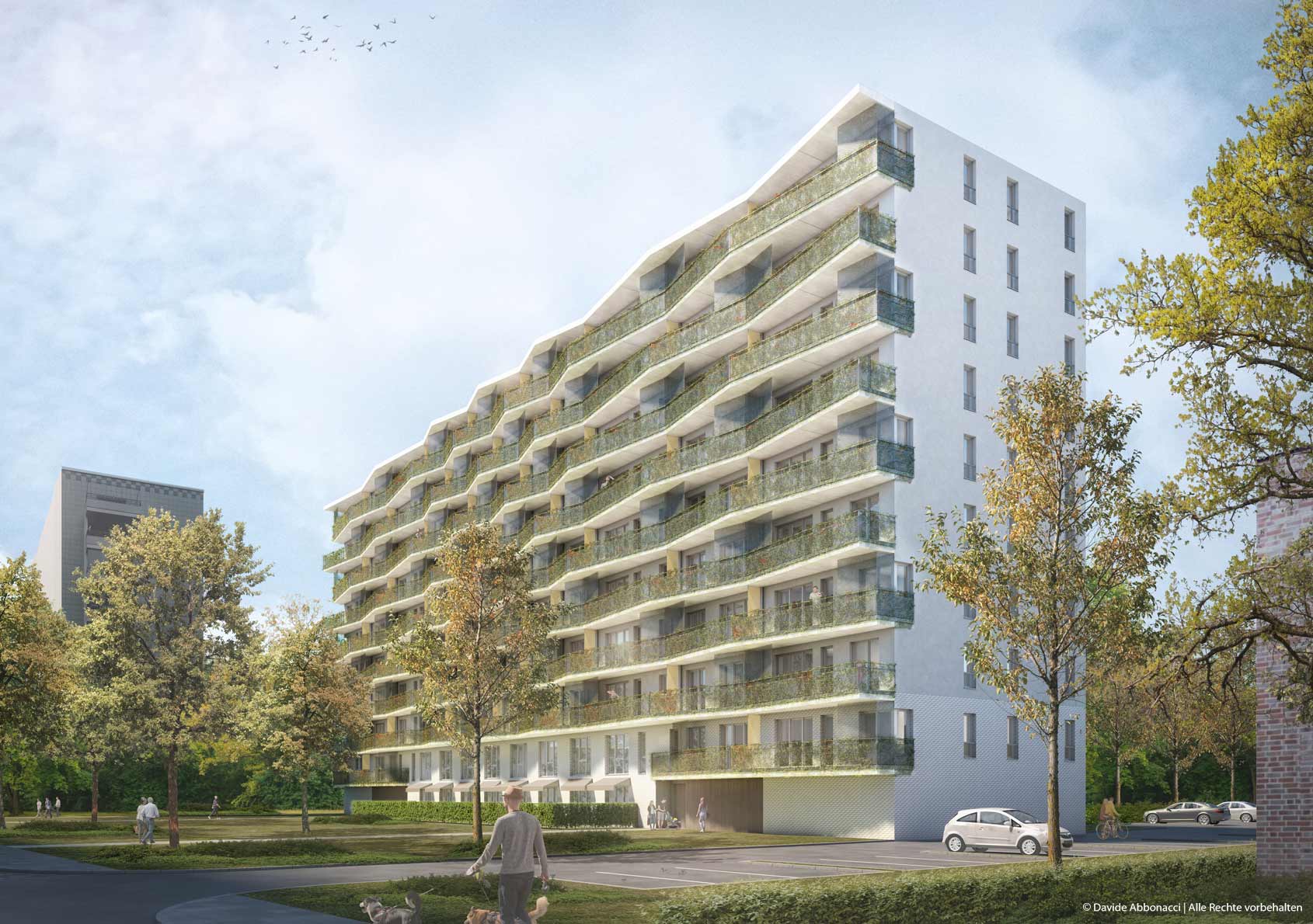 Wohnungsbau am Rosenfelder Ring, Berlin-Hohenschönhausen | brh Architekten + Ingenieure | 2020 Wettbewerbsvisualisierung | 3. Preis&nbsp;