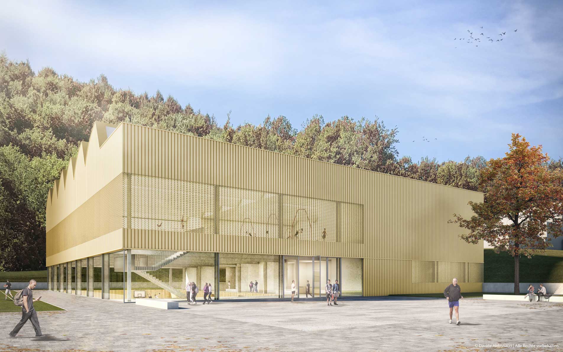 Neubau der Halle 40 als Doppel-Sporthalle, Saarbrücken | NAK Architekten | 2021 Wettbewerbsvisualisierung | Ankauf&nbsp;