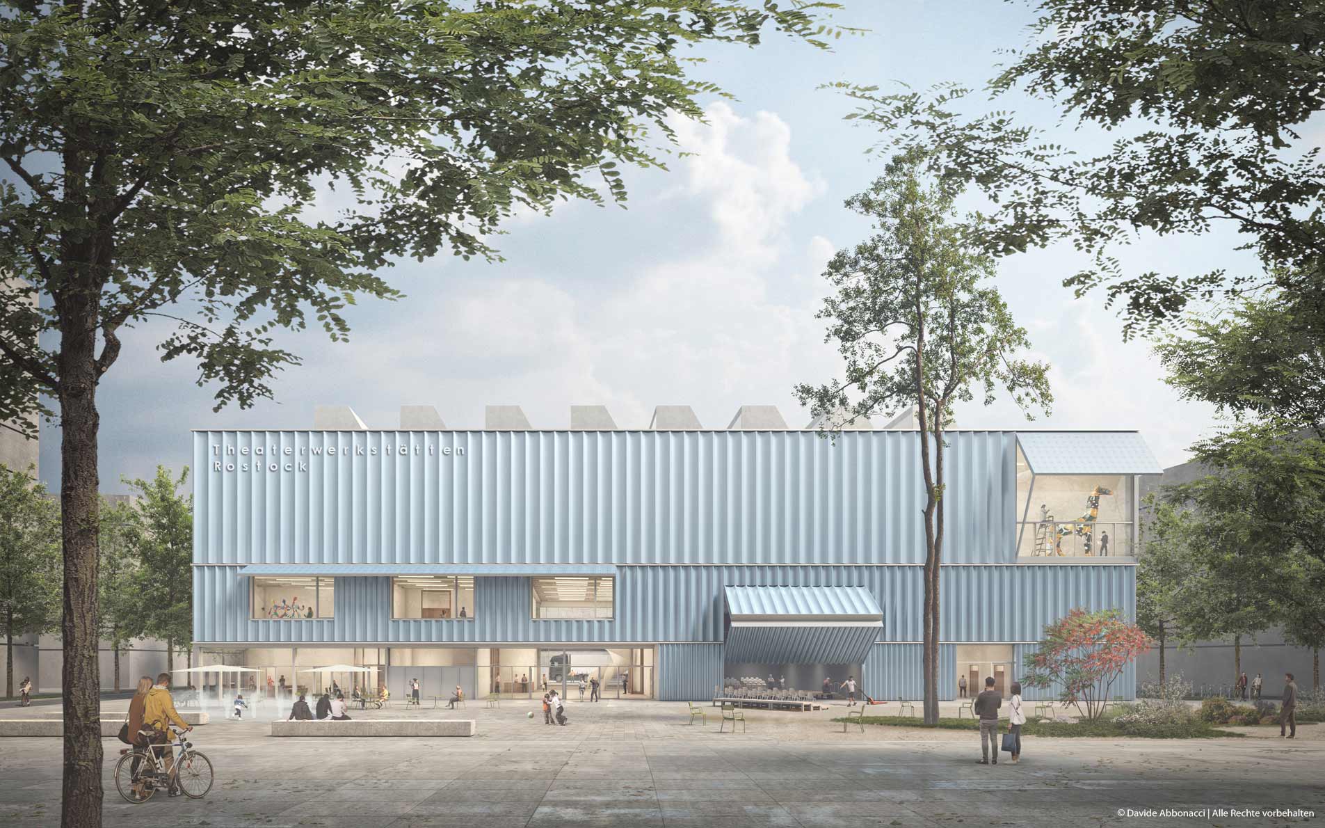 Neubau Theaterwerkstätten im WarnowQuartier, Rostock | Numrich Albrecht Klumpp Architekten | 2024 Wettbewerbsvisualisierung | 2. Preis 
